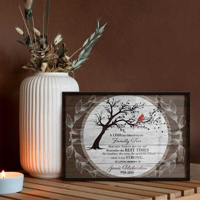 Touching Memorial Tree Art Canvas For Loss Of Mom - Personalized Remembrance Gift With Cardinal Design