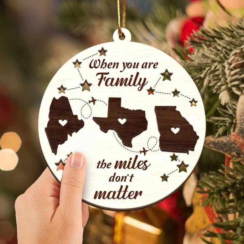 Personalized Wooden Ornament For Long Distance Family - Custom State Christmas Gift