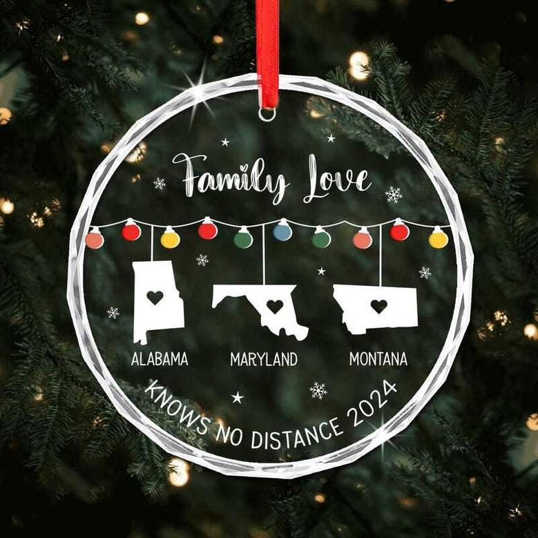 Personalized Long Distance Family Christmas Ornament With State Design - Heartfelt Holiday Gift For Distant Relatives