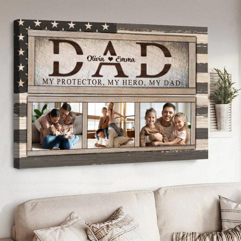 Funny Canvas For Hero Dad With Custom Family Photo - Perfect Father's Day Gift, Living Room DéCor