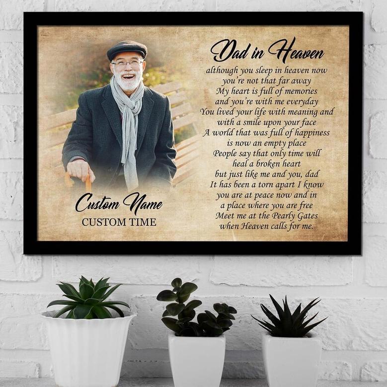 Memorial Canvas For Dad - Personalized Tribute Art With Poem, Custom Picture For Living Room Or Bedroom