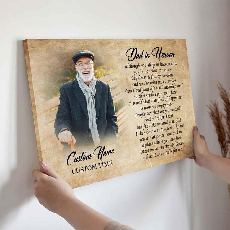 Memorial Canvas For Dad - Personalized Tribute Art With Poem, Custom Picture For Living Room Or Bedroom