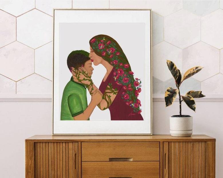 Personalized Mother Son Canvas Art - Touching Gift For Him - Motherhood Bedroom Wall Decor