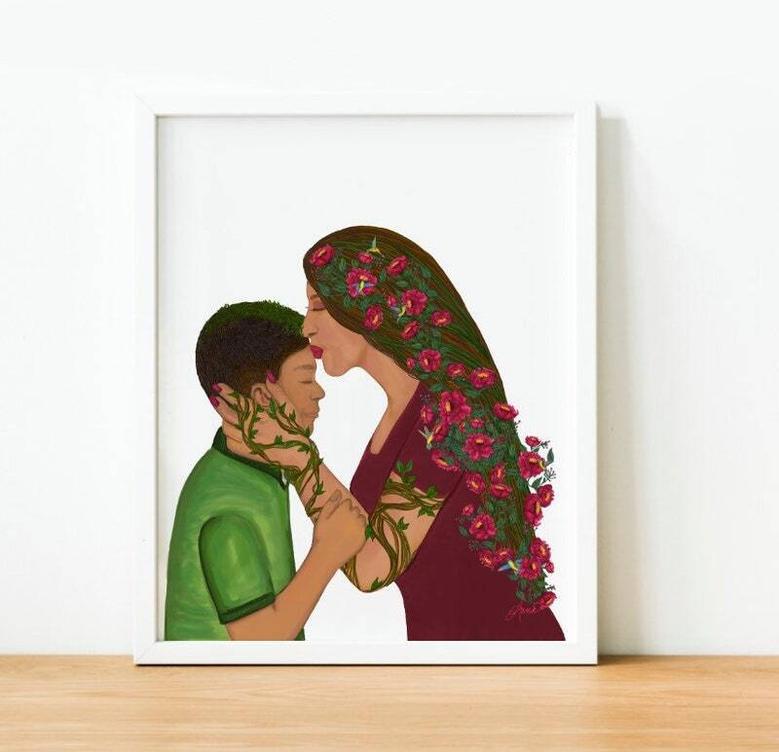 Personalized Mother Son Canvas Art - Touching Gift For Him - Motherhood Bedroom Wall Decor