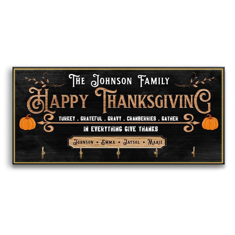 Custom Family Key Holder for Wall - Rustic Thanksgiving Decor