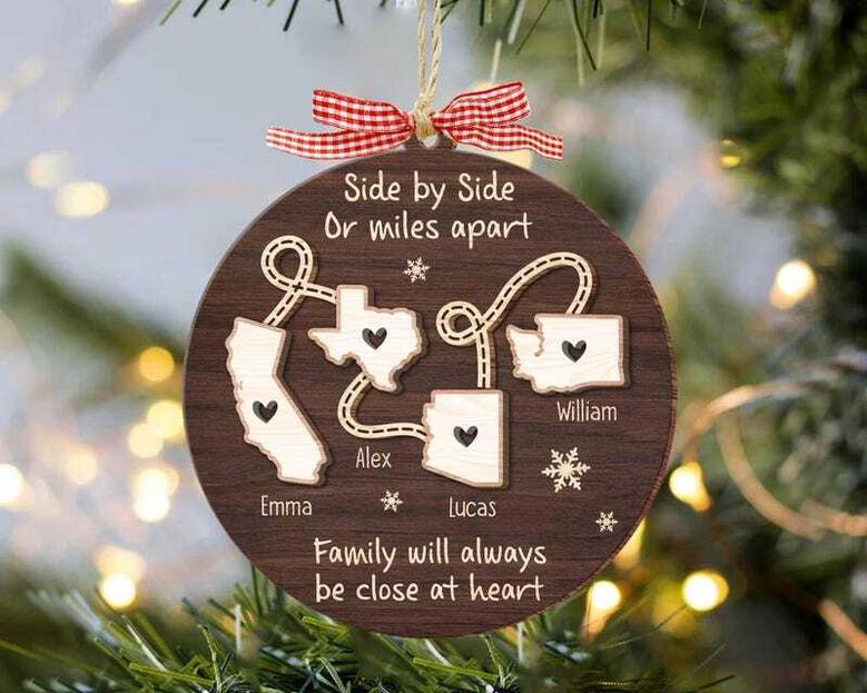 Heartfelt Custom State Map Ornament For Long Distance Family Gift