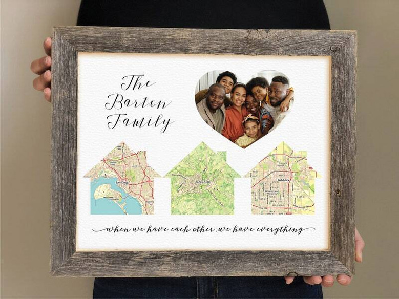 Sentimental Long Distance Family Canvas With Map And Family Picture For Mom And Dad - Thoughtful Christmas Gift