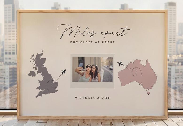 Personalized Long Distance Family Canvas For Friends - Custom Map Design For Moving Abroad Or Friendship Gifts