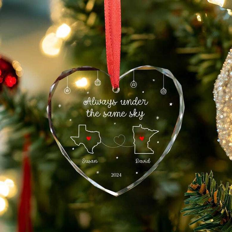 Personalized Long Distance Family Gift Ornament For Christmas - Always Under The Same Sky Design For Couples