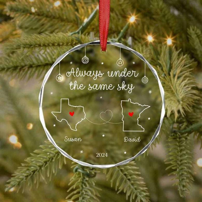 Personalized Long Distance Family Gift Ornament For Christmas - Always Under The Same Sky Design For Couples