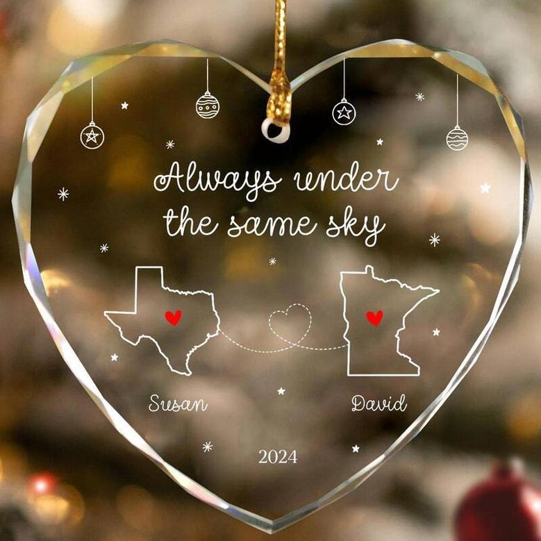 Personalized Long Distance Family Gift Ornament For Christmas - Always Under The Same Sky Design For Couples