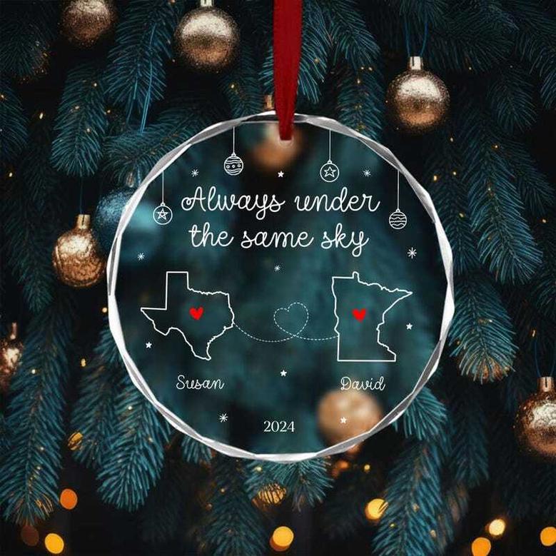 Personalized Long Distance Family Gift Ornament For Christmas - Always Under The Same Sky Design For Couples