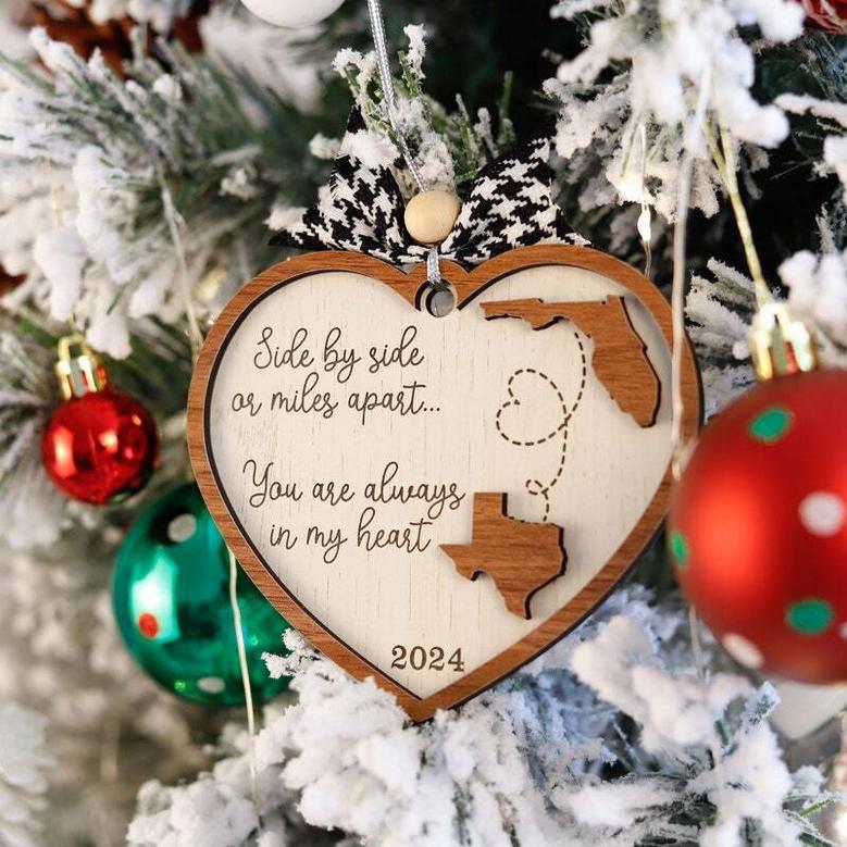 Personalized Long Distance Family Gift Ornament For Friends And Grandparents | Custom Wooden Keepsake For Moving Away