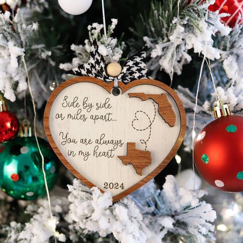 Personalized Long Distance Family Gift Ornament For Friends And Grandparents | Custom Wooden Keepsake For Moving Away