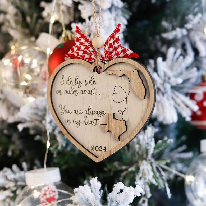 Personalized Long Distance Family Gift Ornament For Friends And Grandparents | Custom Wooden Keepsake For Moving Away