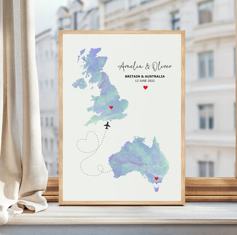 Long Distance Love Map Canvas - Custom Family Connection Gift