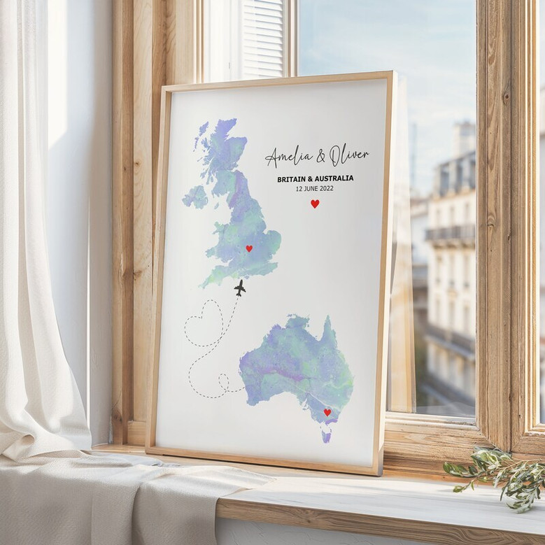 Long Distance Love Map Canvas - Custom Family Connection Gift