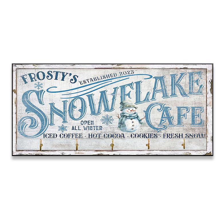 Personalized "Frosty's Snowflake Café" Winter Key Holder – Christmas Decor