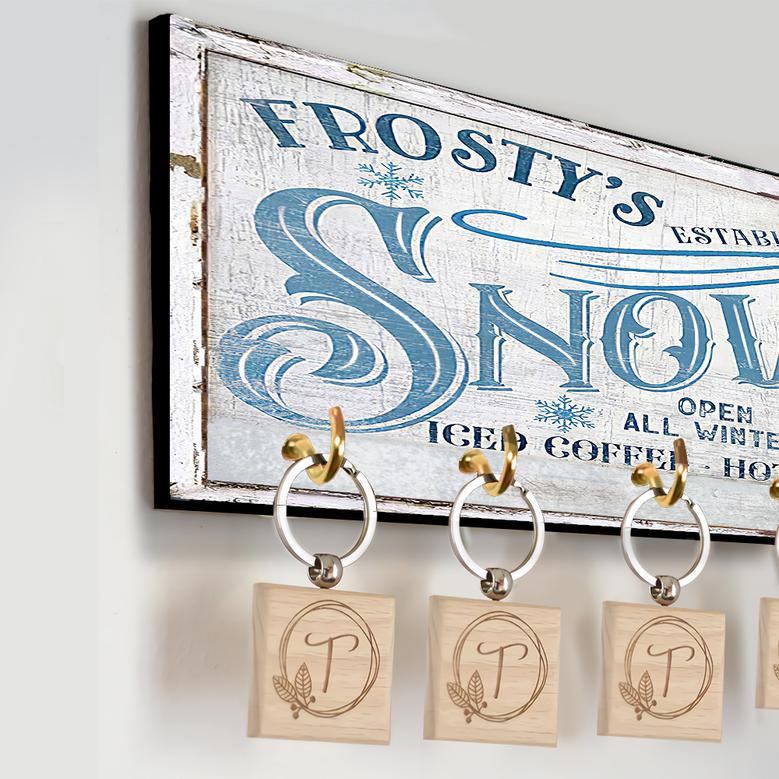 Personalized "Frosty's Snowflake Café" Winter Key Holder – Christmas Decor