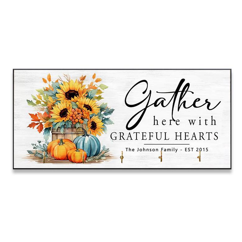 Personalized "Gather Here with Grateful Hearts" Key Holder