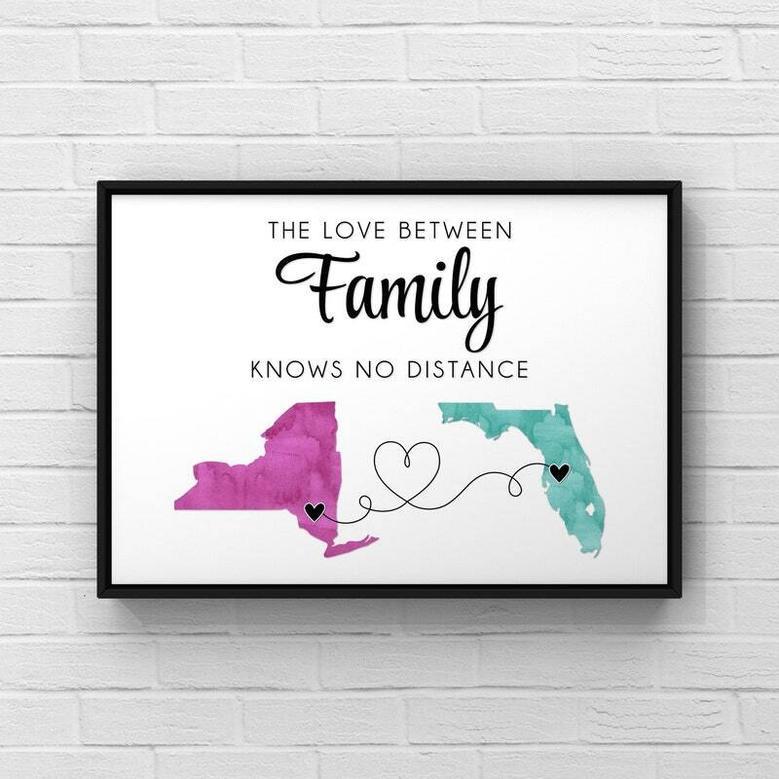 Thoughtful Long Distance Family Gift Canvas - Customizable Map Design For Moving Or Deployment