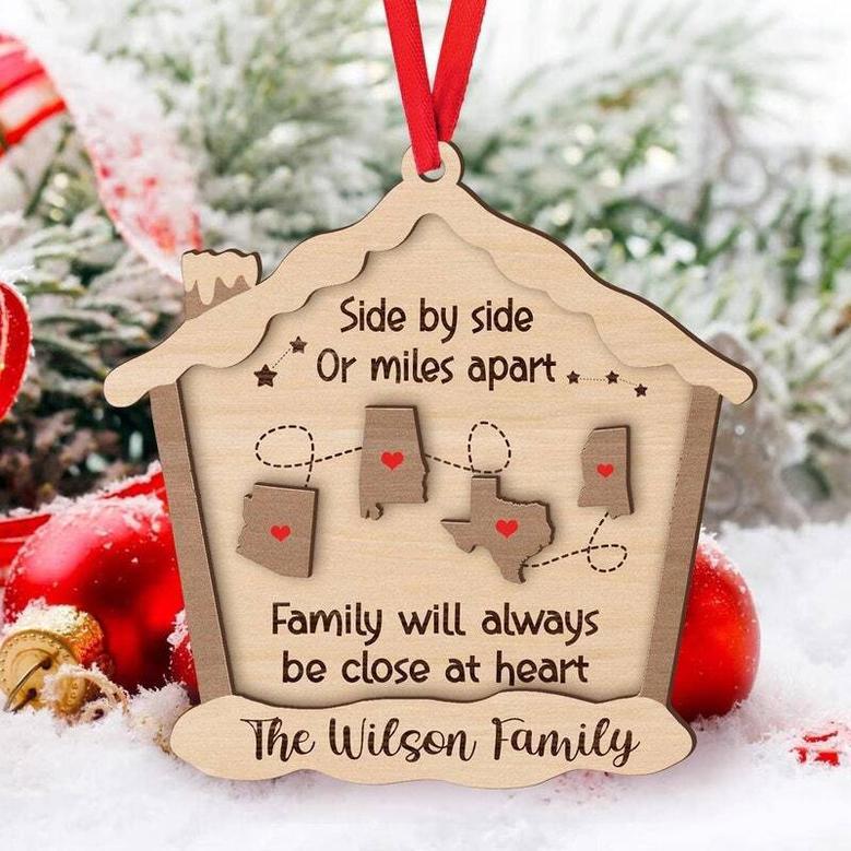 Thoughtful Long Distance Family Gift - Christmas Wooden Ornament For Meaningful Holiday Celebrations