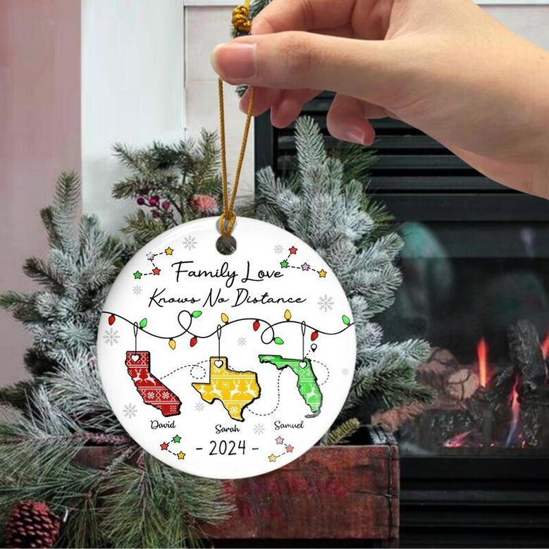 Thoughtful Long Distance Family Ornament Miles Apart Gift - Custom State Design For Loved Ones