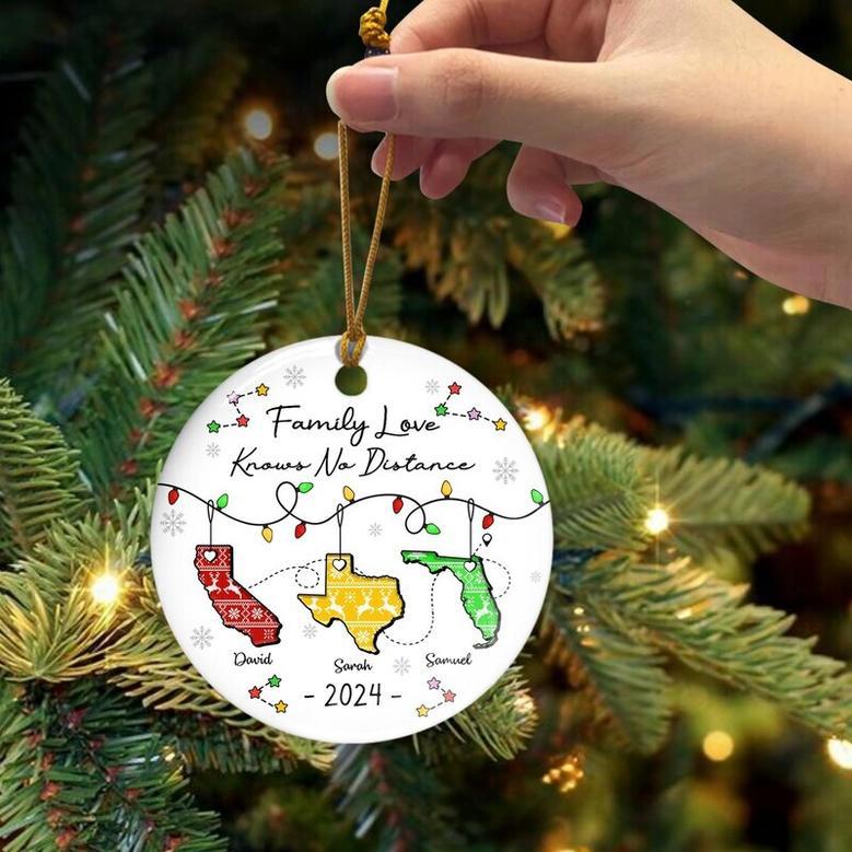 Thoughtful Long Distance Family Ornament Miles Apart Gift - Custom State Design For Loved Ones