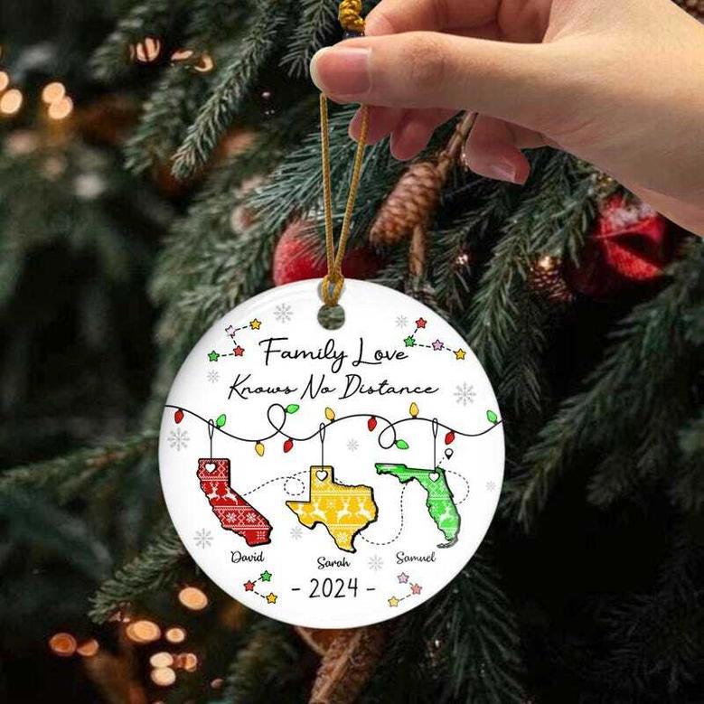 Thoughtful Long Distance Family Ornament Miles Apart Gift - Custom State Design For Loved Ones