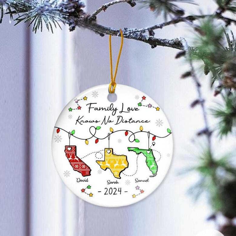 Thoughtful Long Distance Family Ornament Miles Apart Gift - Custom State Design For Loved Ones