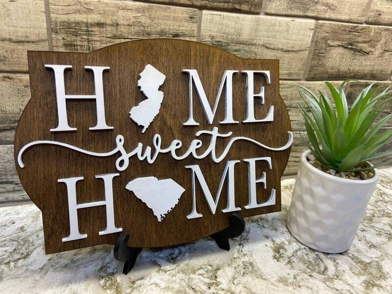 Long Distance Family Gift Personalized Two States Wood Sign For Housewarming, Wedding, Farewell, Moving