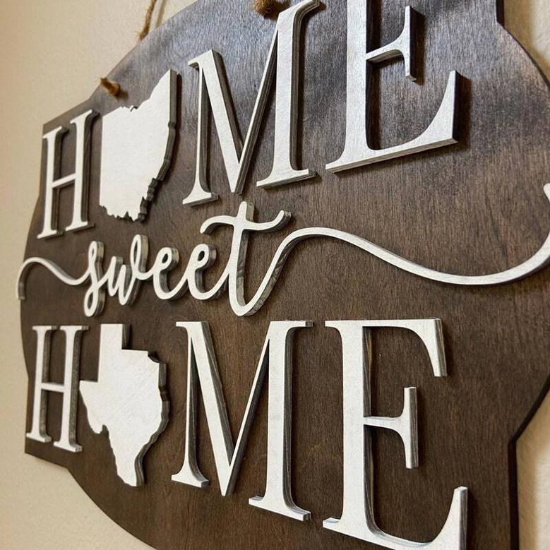 Long Distance Family Gift Personalized Two States Wood Sign For Housewarming, Wedding, Farewell, Moving