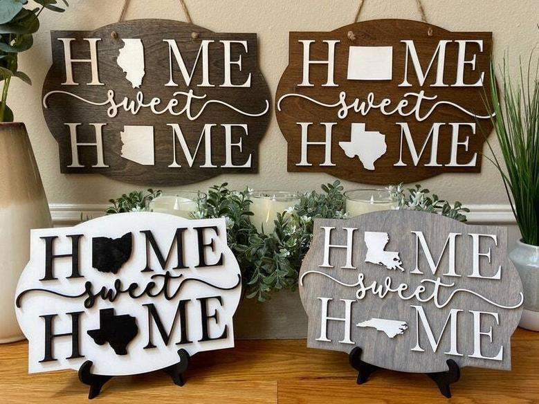 Long Distance Family Gift Personalized Two States Wood Sign For Housewarming, Wedding, Farewell, Moving