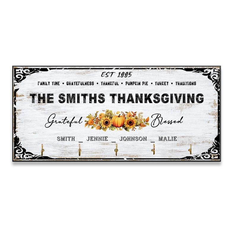 Thanksgiving Key Holder for Wall - Rustic Family Decor