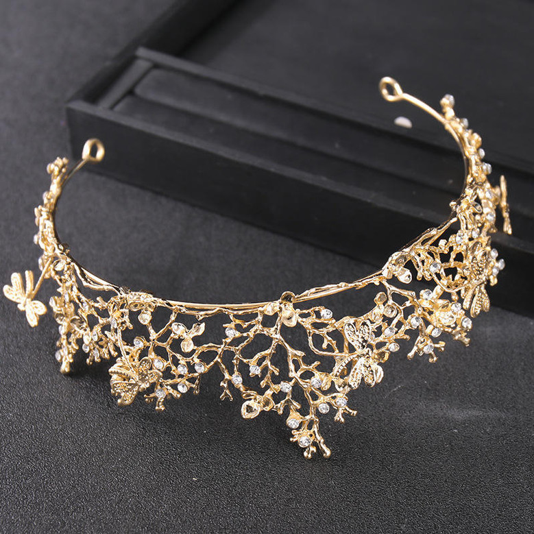 Baroque Retro Gold Dragonfly tiaras Bridal Headdress Simple hair accessories Birthday gift princess Crown