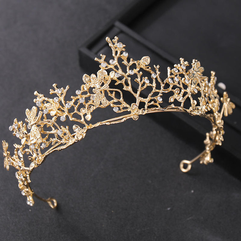 Baroque Retro Gold Dragonfly tiaras Bridal Headdress Simple hair accessories Birthday gift princess Crown