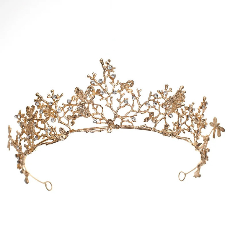 Baroque Retro Gold Dragonfly tiaras Bridal Headdress Simple hair accessories Birthday gift princess Crown