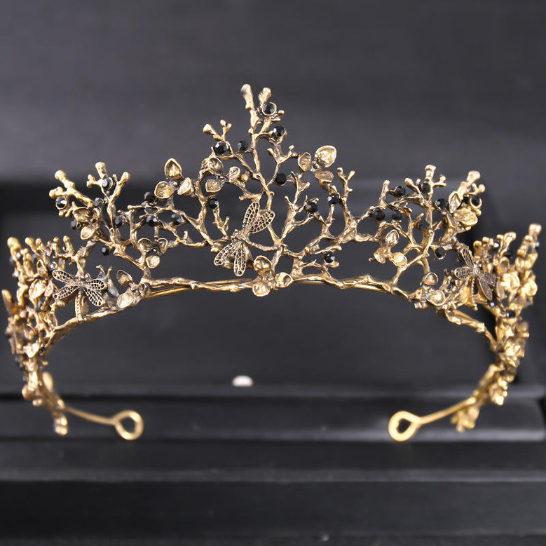 Baroque Retro Gold Dragonfly tiaras Bridal Headdress Simple hair accessories Birthday gift princess Crown