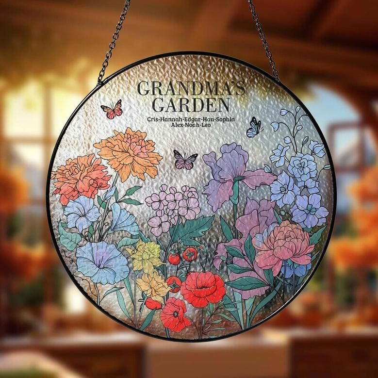 Heartfelt Birth Flowers Suncatcher For Grandma's Garden - Personalized Grandma & Mom Gift