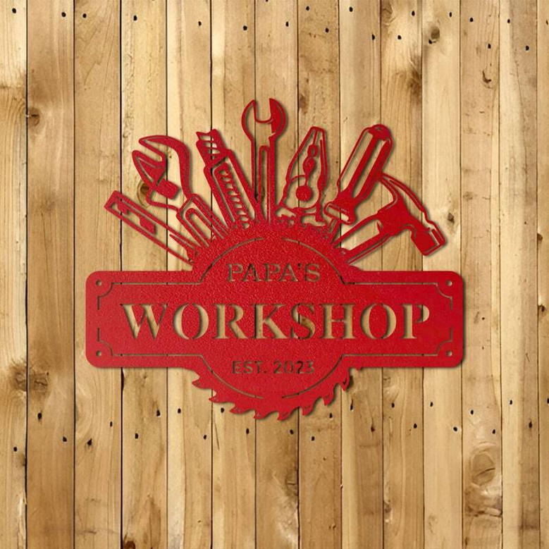 Father's Day metal sign customized with name for Dad's garage, 2024 workshop decor, unique personalized gift for him