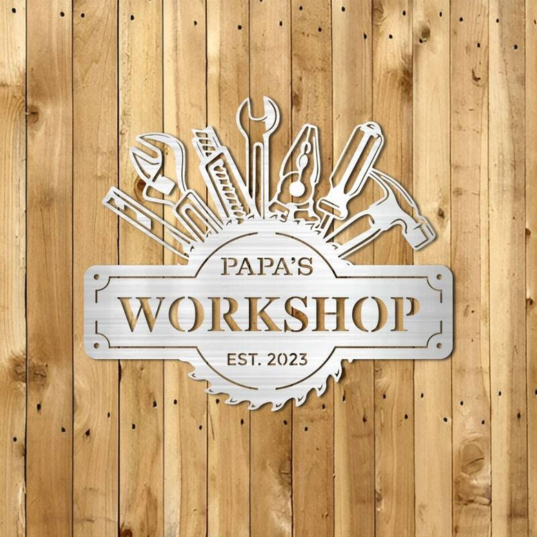 Father's Day metal sign personalized for Dad and Grandpa, custom text for garage or workshop, 2024 wall decor gift