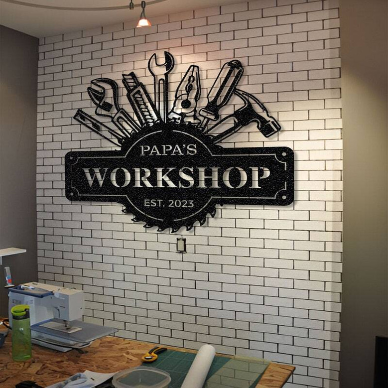 Father's Day metal sign customized for Grandpa's garage, add family name or dates, 2024 workshop wall decor gift