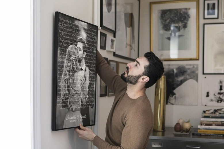 Personalized song lyrics canvas, landscape with sepia first dance photo, minimalist type, couple names and date Personalized song lyrics canvas, landscape with sepia first dance photo, minimalist type, couple names and date