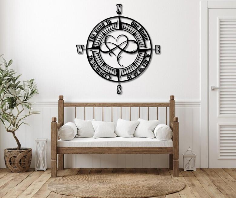 Custom Infinity Heart Compass Metal Sign - Christmas Family Gift For New Home Decor