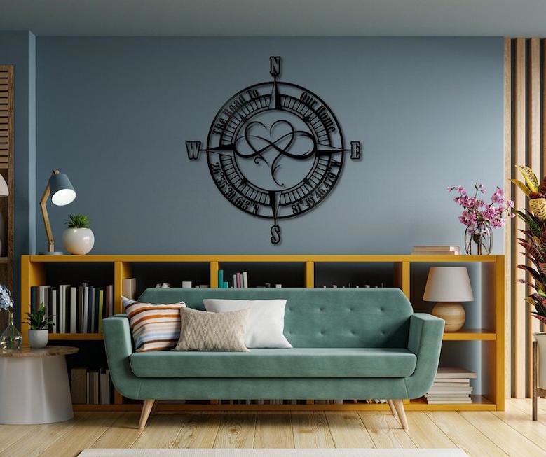 Custom Infinity Heart Compass Metal Sign - Christmas Family Gift For New Home Decor