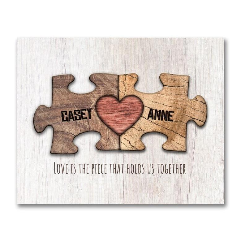 Heartfelt Puzzle Piece Canvas Wall Art For Couples - Romantic Gift With Woodgrain Theme