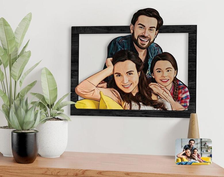 Personalized 3D Wooden Family Caricature Sign For Christmas And Valentine's Day - Unique Gift For Family And Lovers