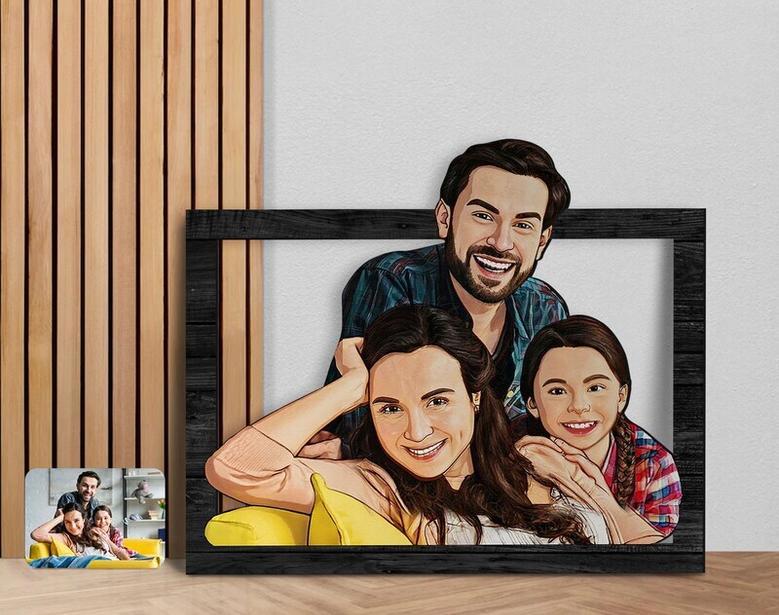 Personalized 3D Wooden Family Caricature Sign For Christmas And Valentine's Day - Unique Gift For Family And Lovers