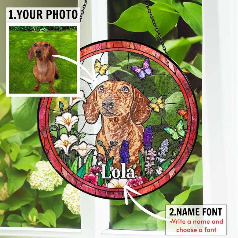 Personalized Dog Portrait Suncatcher - Memorial Indoor Decor With Stained Glass Art