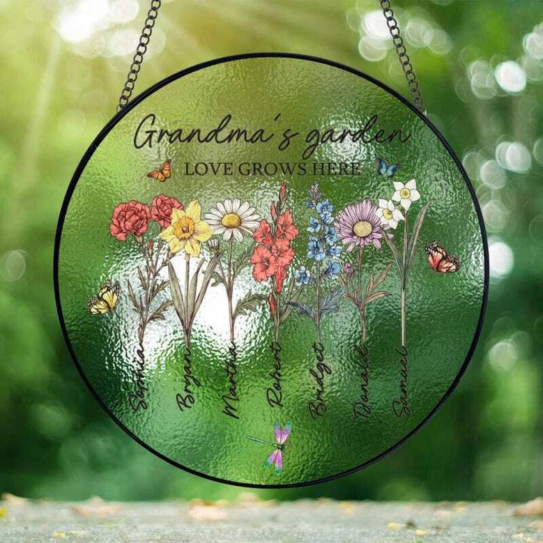 Personalized Grandma's Garden Stained Glass Suncatcher - Custom Birth Month Flowers For Mother's Day